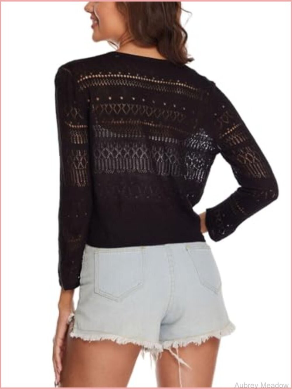Crochet Tie Front Sheer Shrug Cardigan 3/4 Sleeve Lightweight Summer - Picture 3 of 7